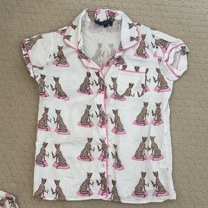 Toss Designs Leopard Print champagne pajama Shirt - White and Pink